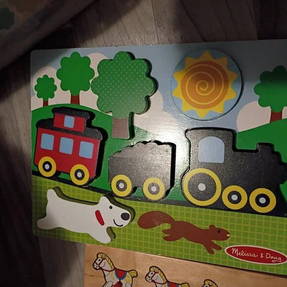 Lot of 5 chunky puzzles and board book with figures, Melissa and Doug, Simplex - Picture 2 of 6